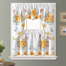 Load image into Gallery viewer, GOHD Golden Ocean Home Decor 3pcs Kitchen Cafe Curtain Set Air Brushed by Hand of Sunflower and Butterfly Design On Thick