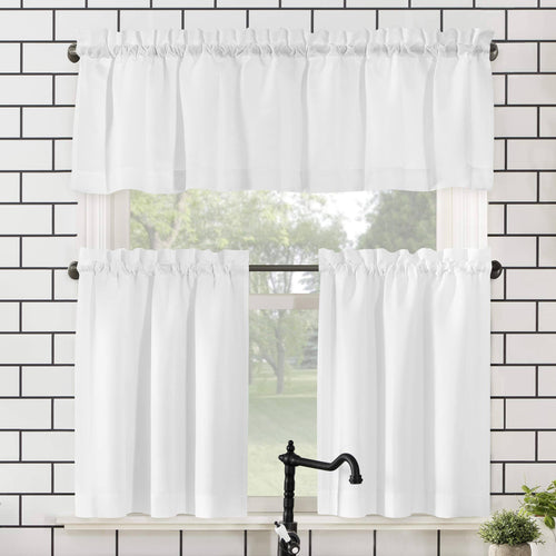 No. 918 Martine Microfiber Semi-Sheer Rod Pocket Kitchen Curtain Valance and Tiers Set - White - 54
